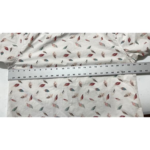 Denim Flower Button Up Shirt XL White Feather All Over Print 100% Cotton FLAW - Picture 4 of 9